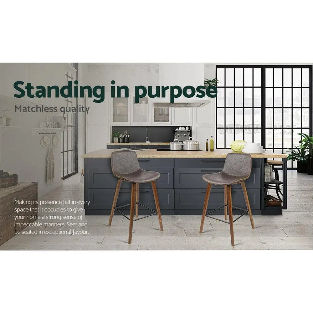 Artiss Set of 2 PU Leather Bar Stools Square Footrest - Wood and Brown Deals499
