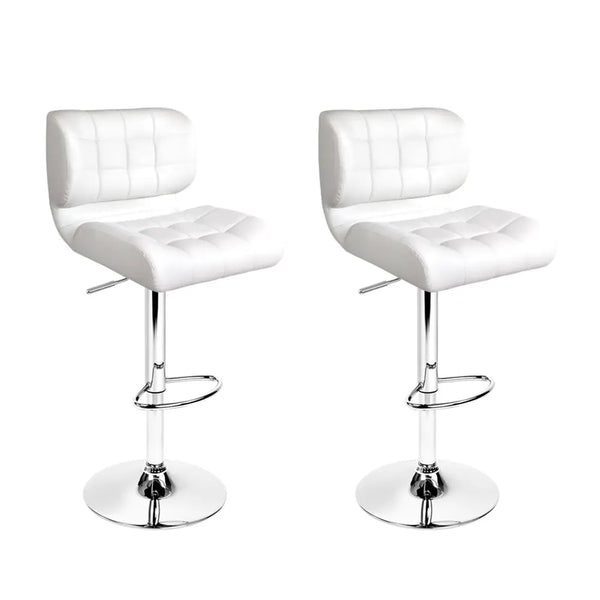 Artiss Set of 2 PU Leather Gas Lift Bar Stools - White and Chrome Deals499