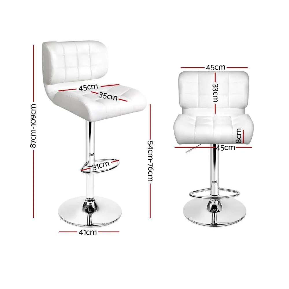 Artiss Set of 2 PU Leather Gas Lift Bar Stools - White and Chrome Deals499