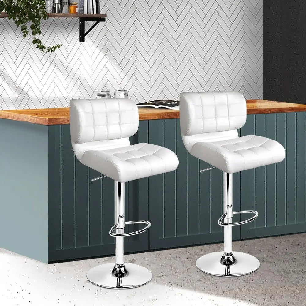 Artiss Set of 2 PU Leather Gas Lift Bar Stools - White and Chrome Deals499