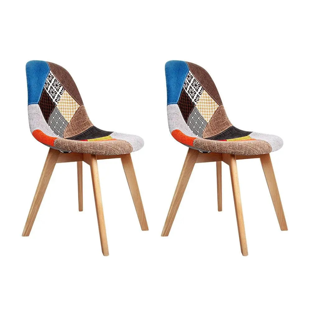 Artiss Set of 2 Retro Beech Fabric Dining Chair - Multi Colour Deals499