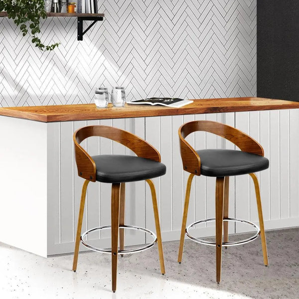 Artiss Set of 2 Walnut Wood Bar Stools - Black and Brown Deals499