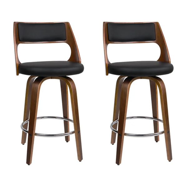 Artiss Set of 2 Wooden Bar Stools PU Leather - Black and Wood Deals499