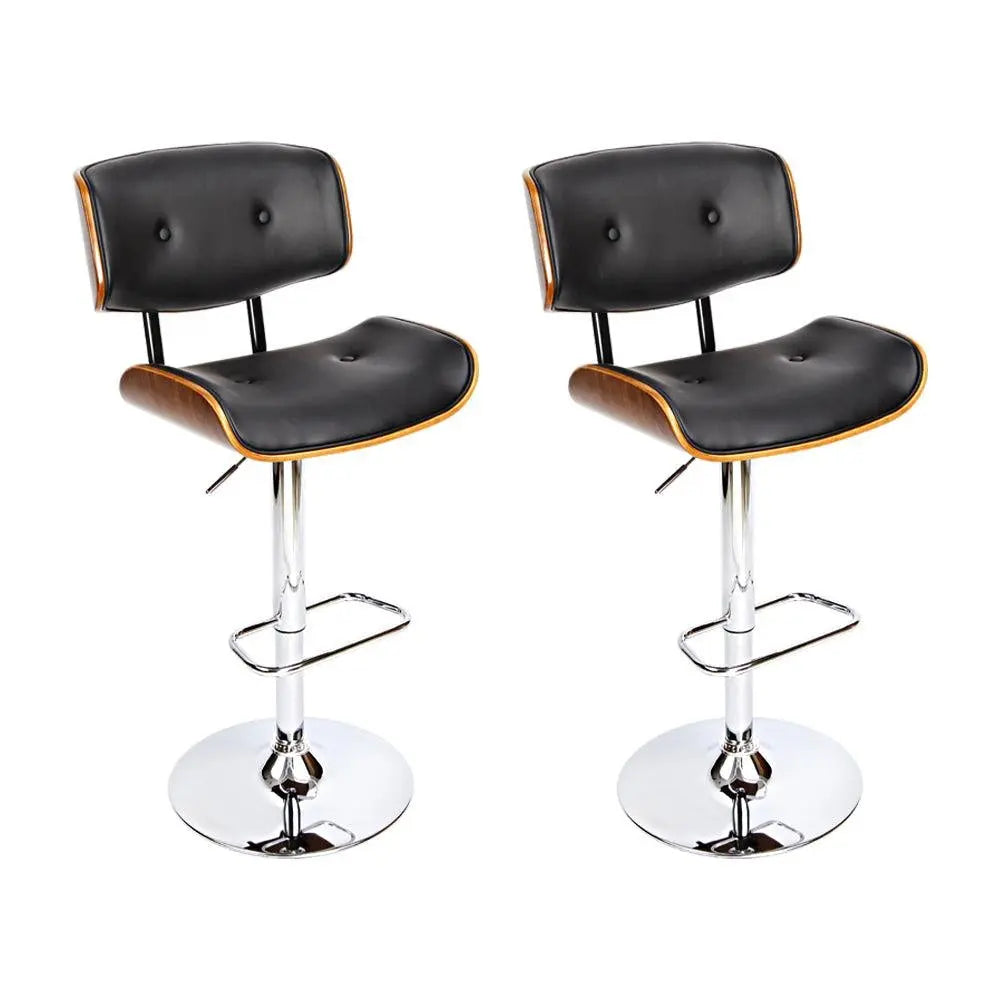 Artiss Set of 2 Wooden Gas Lift Bar Stools - Black and Chrome Deals499