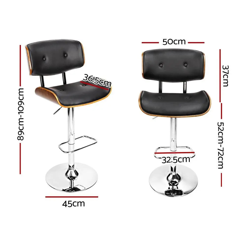 Artiss Set of 2 Wooden Gas Lift Bar Stools - Black and Chrome Deals499