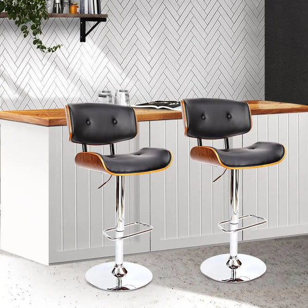 Artiss Set of 2 Wooden Gas Lift Bar Stools - Black and Chrome Deals499