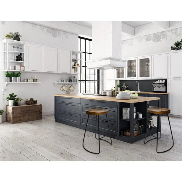 Artiss Set of 4 Elm Wood Backless Bar Stools 65cm - Black and Dark Natural Deals499