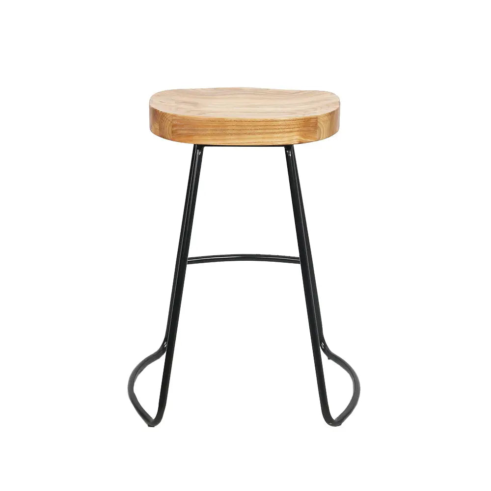 Artiss Set of 4 Elm Wood Backless Bar Stools 65cm - Black and Light Natural Deals499