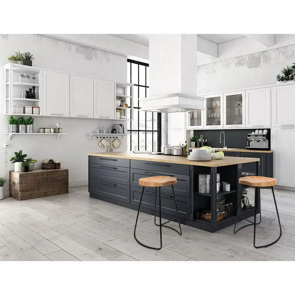 Artiss Set of 4 Elm Wood Backless Bar Stools 65cm - Black and Light Natural Deals499