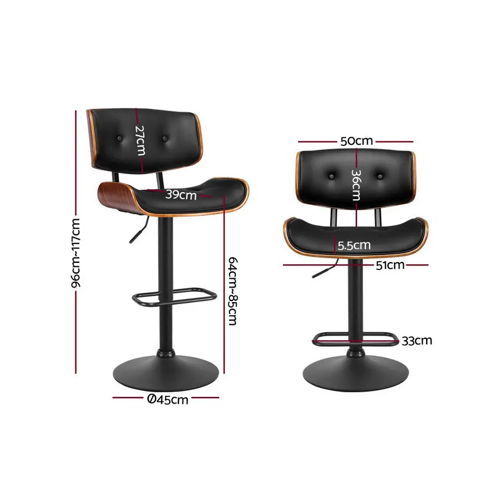 Artiss Set of 4 Kitchen Bar Stools Gas Lift Stool Chairs Swivel Barstool Leather Black Deals499