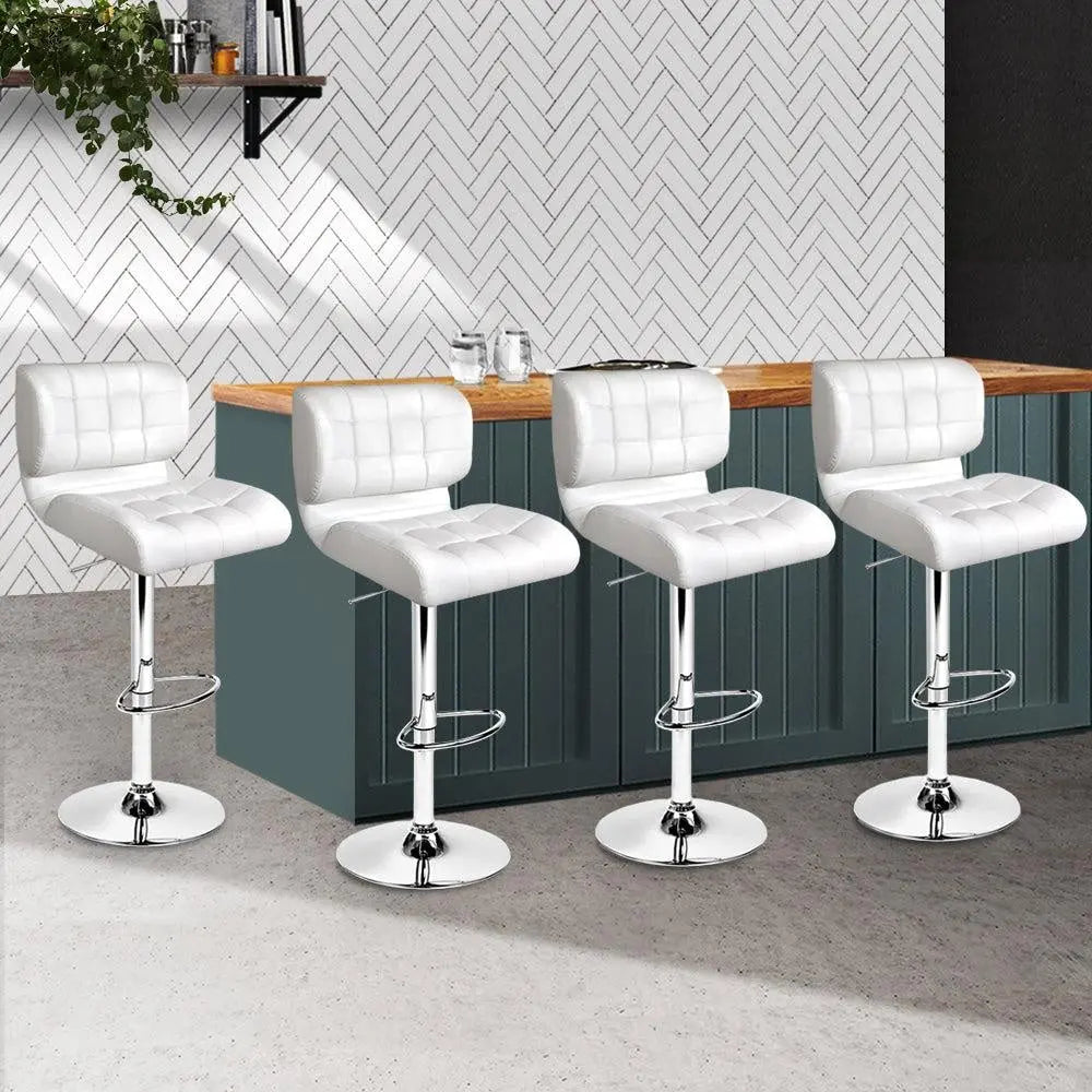 Artiss Set of 4 PU Leather Gas Lift Bar Stools - White and Chrome Deals499