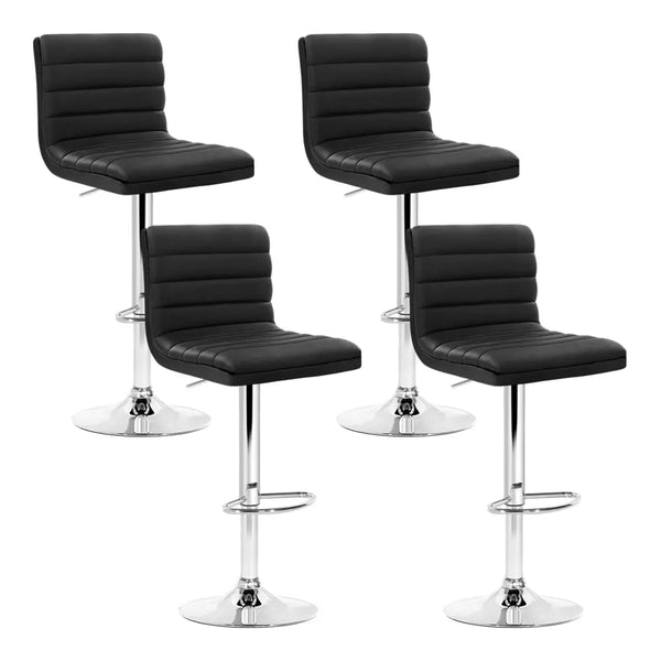 Artiss Set of 4 PU Leather Lined Pattern Bar Stools- Black and Chrome Deals499