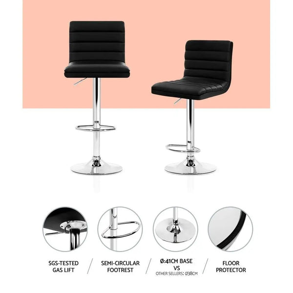 Artiss Set of 4 PU Leather Lined Pattern Bar Stools- Black and Chrome Deals499