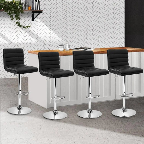 Artiss Set of 4 PU Leather Lined Pattern Bar Stools- Black and Chrome Deals499