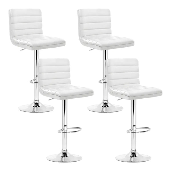 Artiss Set of 4 PU Leather Lined Pattern Bar Stools- White and Chrome Deals499