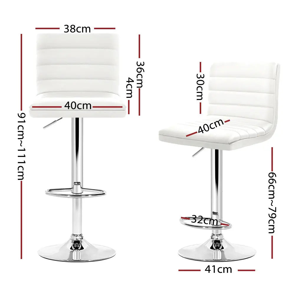 Artiss Set of 4 PU Leather Lined Pattern Bar Stools- White and Chrome Deals499