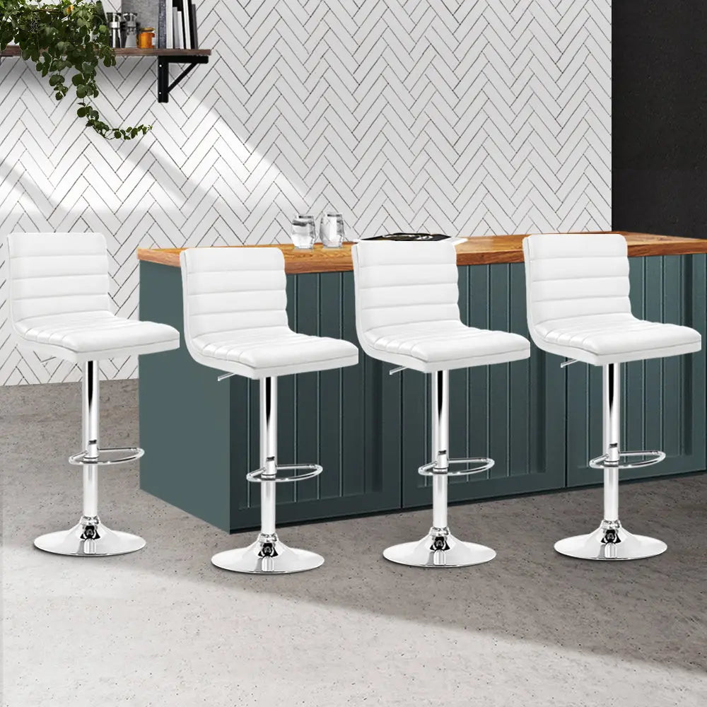 Artiss Set of 4 PU Leather Lined Pattern Bar Stools- White and Chrome Deals499