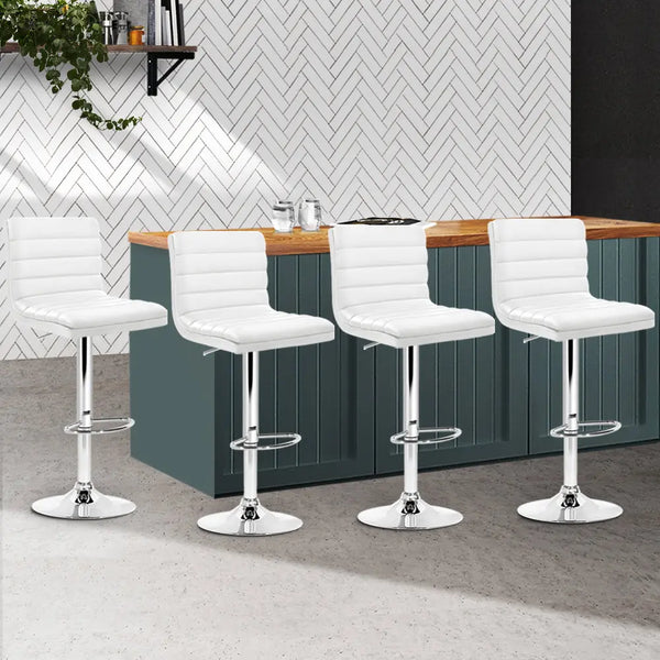 Artiss Set of 4 PU Leather Lined Pattern Bar Stools- White and Chrome Deals499