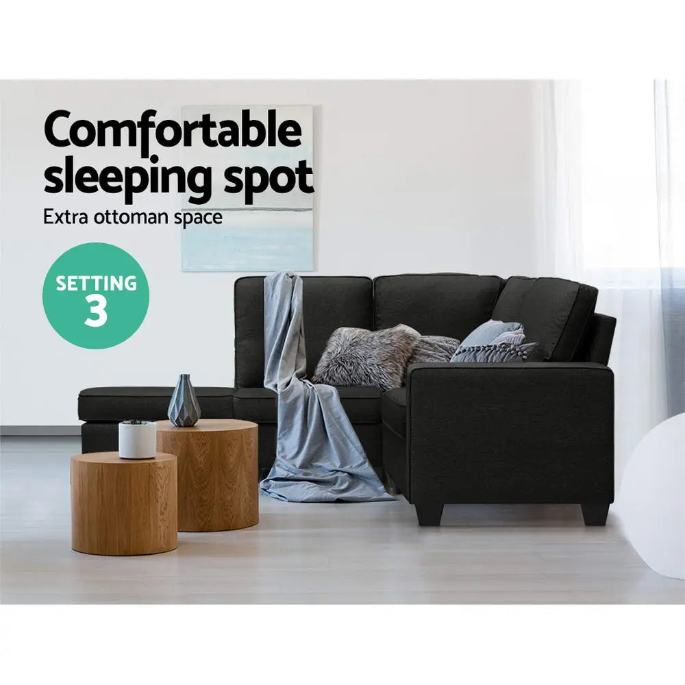 Artiss Sofa Lounge Set 4 Seater Modular Chaise Chair Couch Fabric Dark Grey Deals499