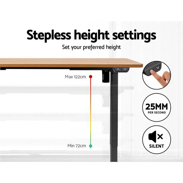 Artiss Standing Desk Adjustable Height Desk Electric Motorised Black Frame Oak Desk Top 140cm Deals499