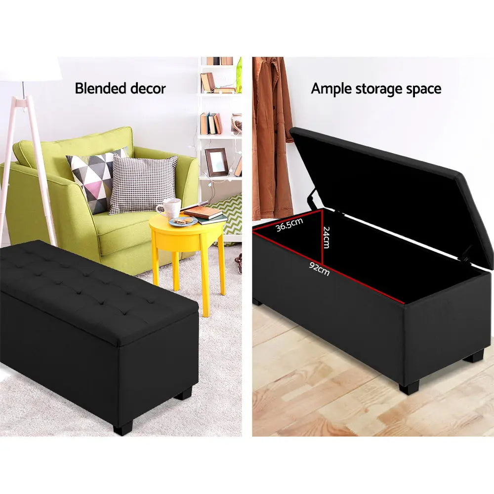 Artiss Storage Ottoman Blanket Box Black Fabric Footstool Chest Couch Seat Toy Deals499