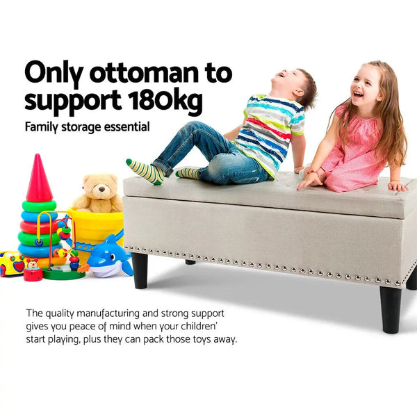 Artiss Storage Ottoman Blanket Box Fabric Chest Footstool Foot Stool Bench Taupe Deals499