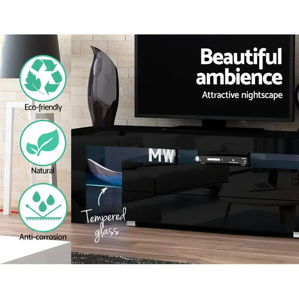 Artiss TV Cabinet Entertainment Unit Stand RGB LED Gloss Furniture 160cm Black Deals499