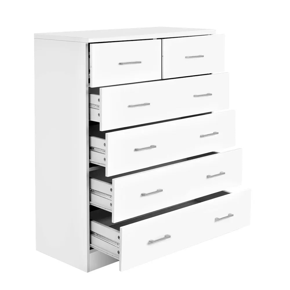 Artiss Tallboy Dresser Table 6 Chest of Drawers Cabinet Bedroom Storage White Deals499