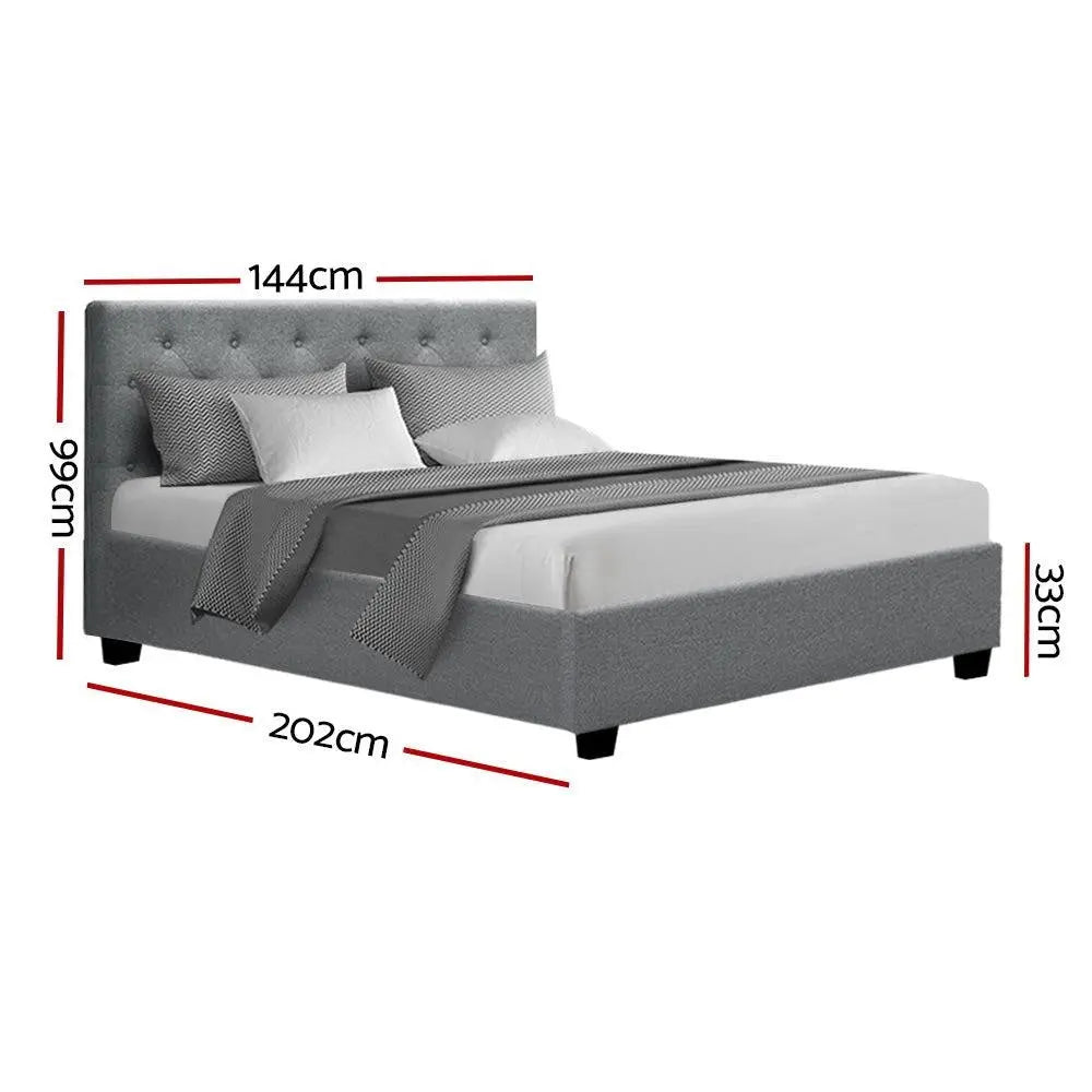 Artiss Vila Bed Frame Fabric Gas Lift Storage - Grey Double Deals499