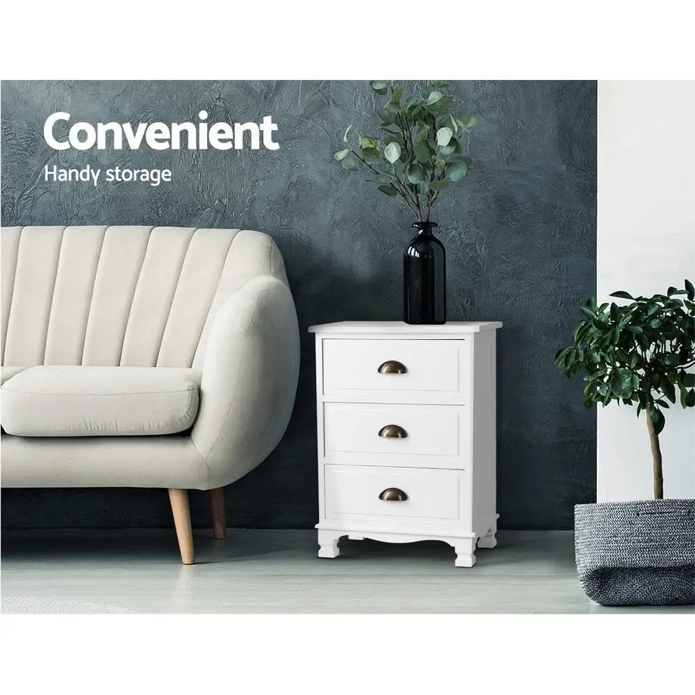 Artiss Vintage Bedside Table Chest Storage Cabinet Nightstand White Deals499