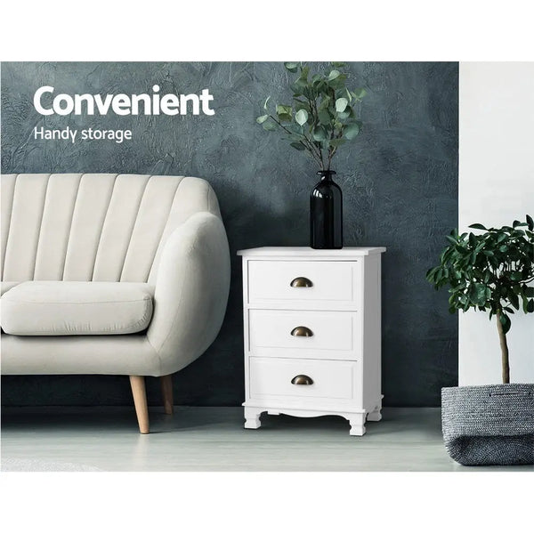 Artiss Vintage Bedside Table Chest Storage Cabinet Nightstand White Deals499