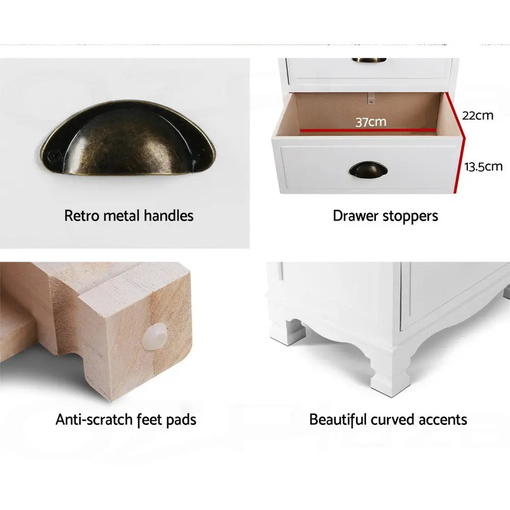 Artiss Vintage Bedside Table Chest Storage Cabinet Nightstand White Deals499