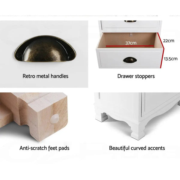 Artiss Vintage Bedside Table Chest Storage Cabinet Nightstand White Deals499