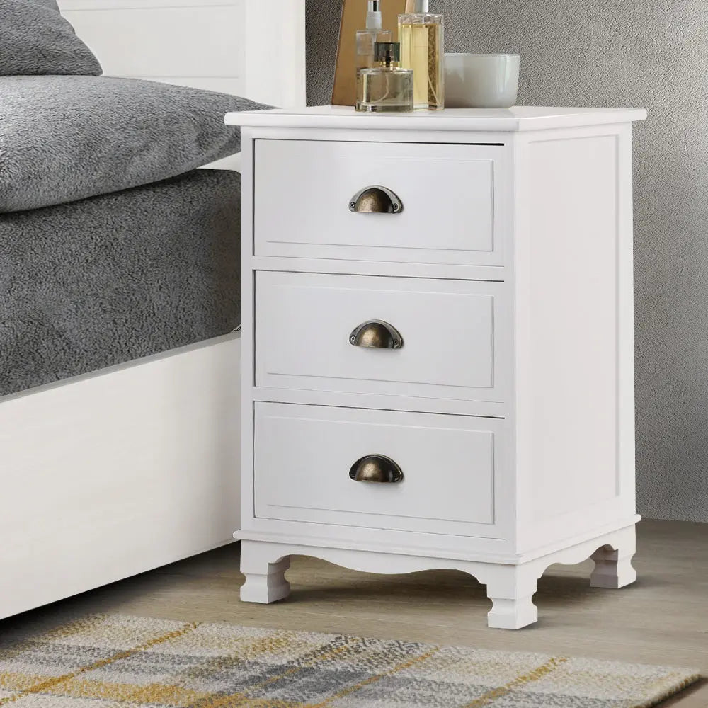 Artiss Vintage Bedside Table Chest Storage Cabinet Nightstand White Deals499