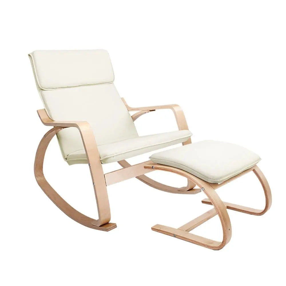 Artiss Wooden Armchair with Foot Stool - Beige Deals499