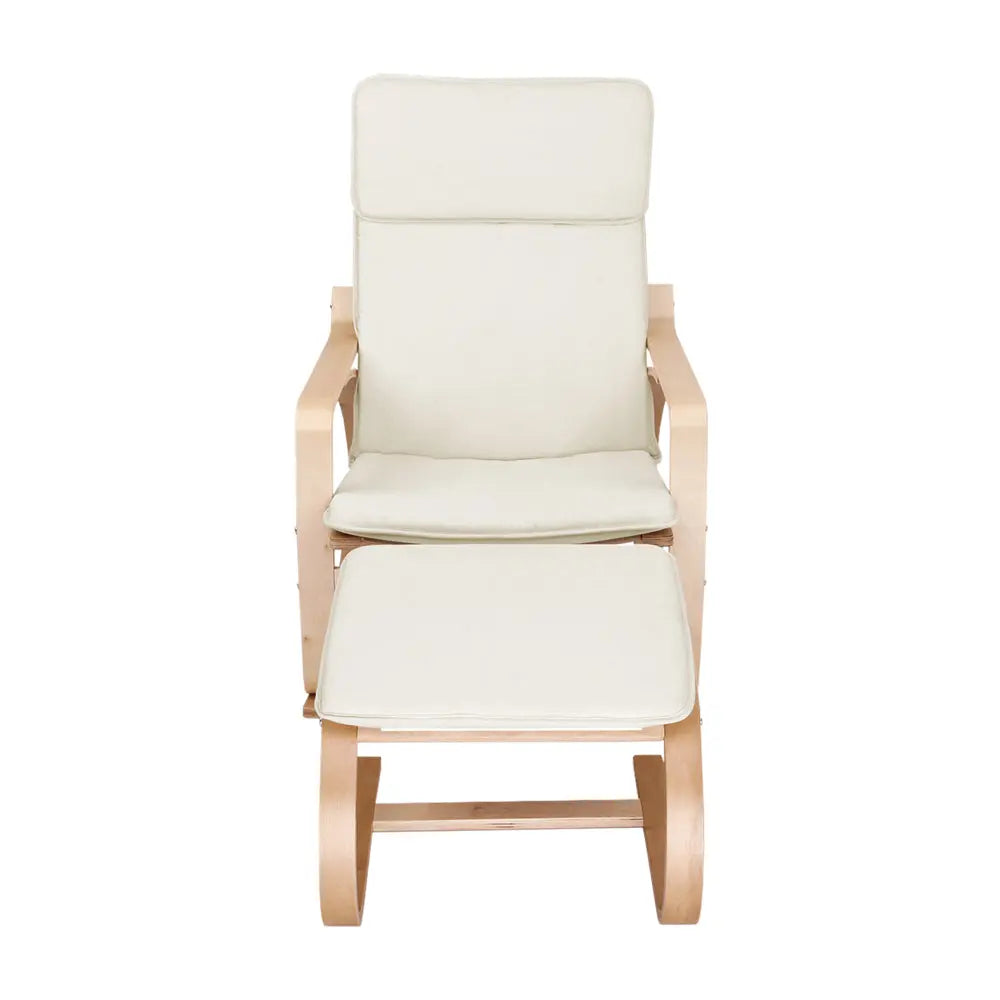 Artiss Wooden Armchair with Foot Stool - Beige Deals499