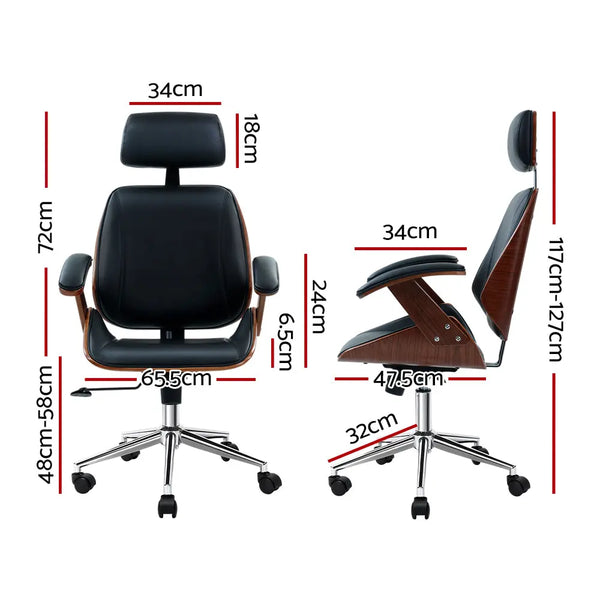 Artiss Wooden Office Chair Computer Gaming Chairs Executive Leather Black Deals499
