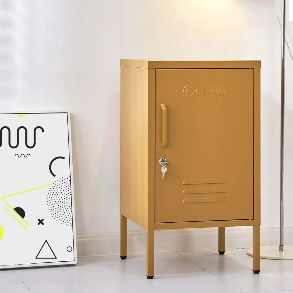 ArtissIn Mini Metal Locker Storage Shelf Organizer Cabinet Bedroom Yellow Deals499