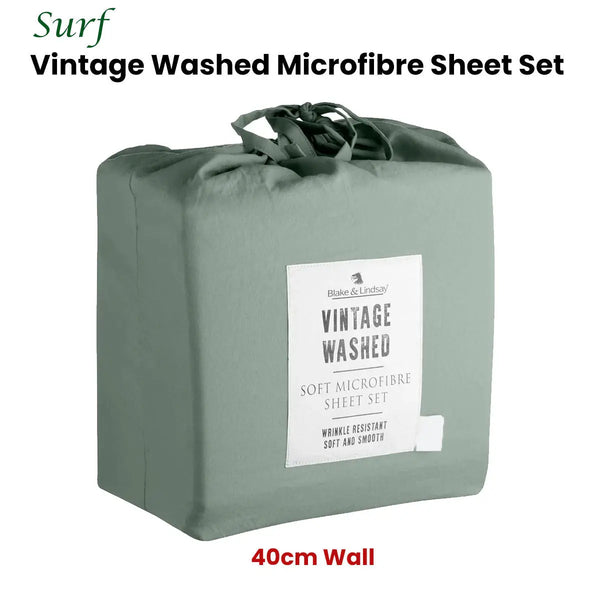 Blake & Lindsay Surf Vintage Washed Microfibre Sheet Set 40cm Wall Double from Deals499 at Deals499