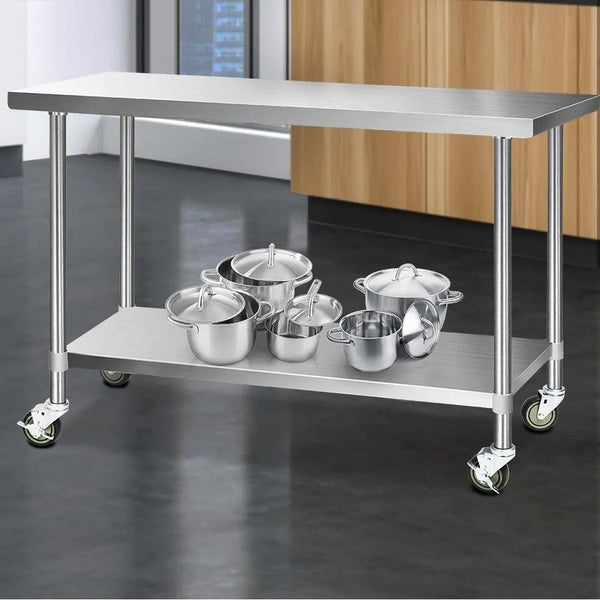 Cefito 304 Stainless Steel Kitchen Benches Work Bench Food Prep Table with Wheels 1524MM x 610MM Deals499