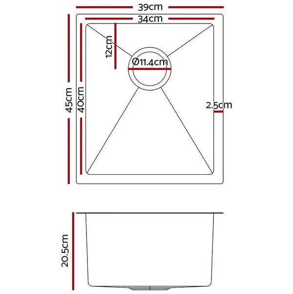 Cefito 39cm x 45cm Stainless Steel Kitchen Sink Under/Top/Flush Mount Silver Deals499