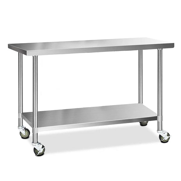 Cefito 430 Stainless Steel Kitchen Benches Work Bench Food Prep Table with Wheels 1524MM x 610MM Deals499