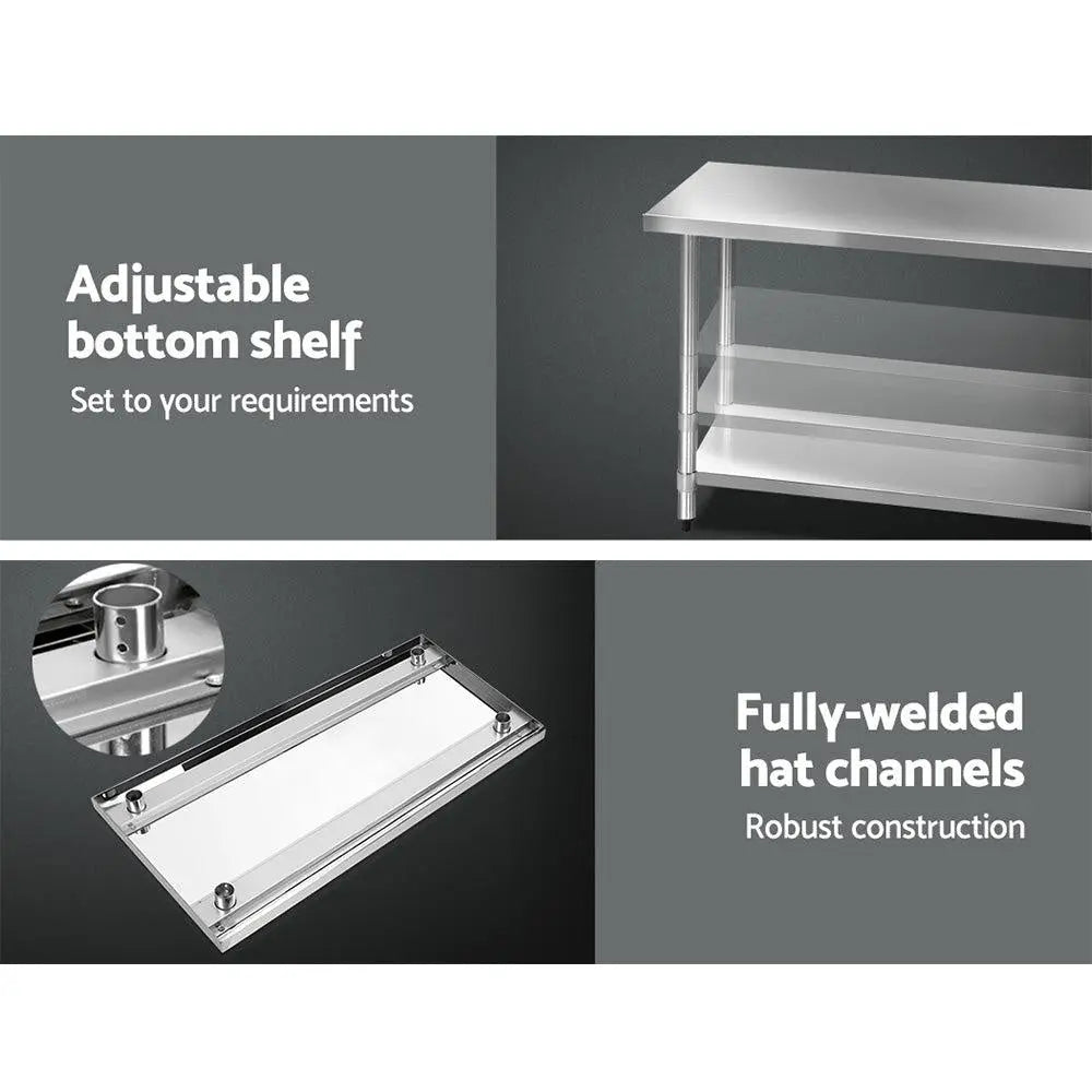 Cefito 430 Stainless Steel Kitchen Benches Work Bench Food Prep Table with Wheels 1524MM x 610MM Deals499