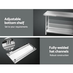 Cefito 430 Stainless Steel Kitchen Benches Work Bench Food Prep Table with Wheels 1524MM x 610MM Deals499