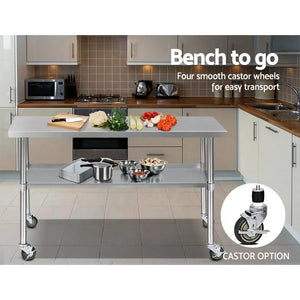 Cefito 430 Stainless Steel Kitchen Benches Work Bench Food Prep Table with Wheels 1524MM x 610MM Deals499