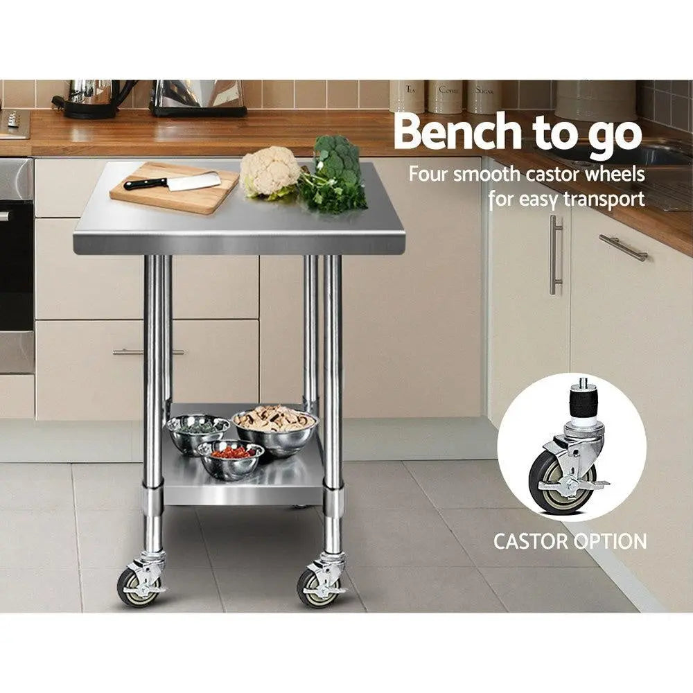 Cefito 762 x 762mm Commercial Stainless Steel Kitchen Bench with 4pcs Castor Wheels Deals499