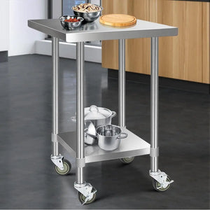 Cefito 762 x 762mm Commercial Stainless Steel Kitchen Bench with 4pcs Castor Wheels Deals499
