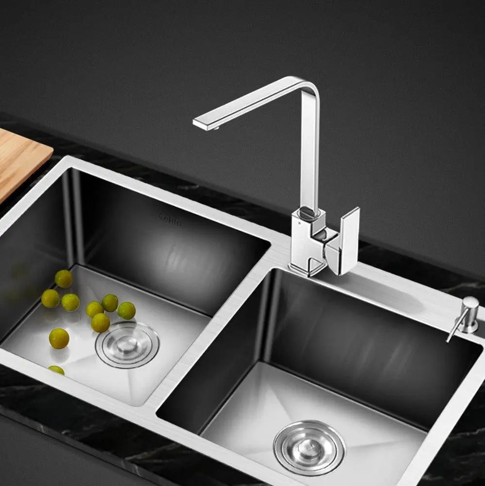 Cefito 80cm x 45cm Stainless Steel Kitchen Sink Flush/Drop-in Mount Silver Deals499