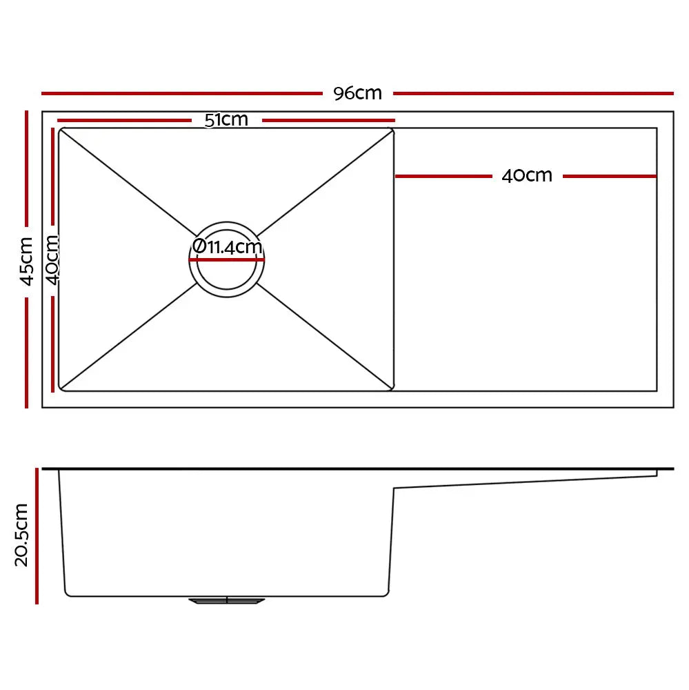 Cefito 96cm x 45cm Stainless Steel Kitchen Sink Under/Top/Flush Mount Silver Deals499