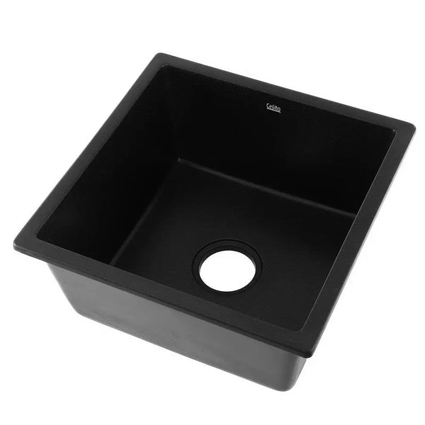Cefito Stone Kitchen Sink 450X450MM Granite Under/Topmount Basin Bowl Laundry Black Deals499